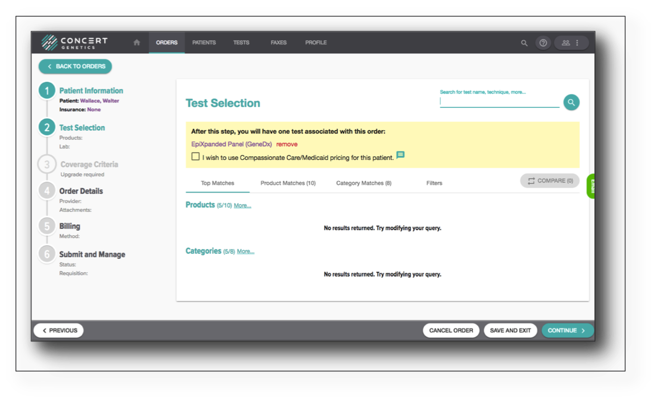 Ordering Workflow · Concert Genetics User Guide